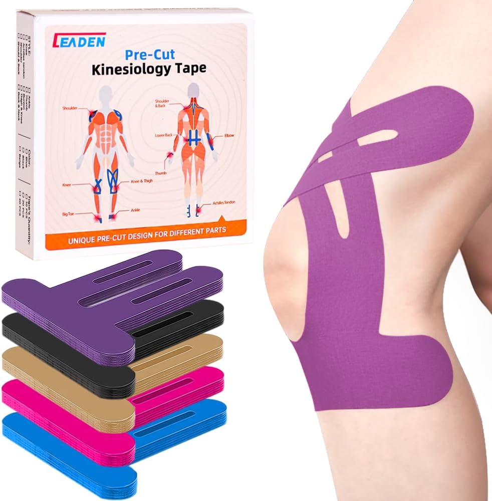 IEADEN Precut Kinesiology Tape for Knees, 10 Pcs - Knee Support & Stability, Knee Pain Relief Athletic Tape - Waterproof & Elastic, Breathable Hypoallergenic Latex-Free Tape, Black