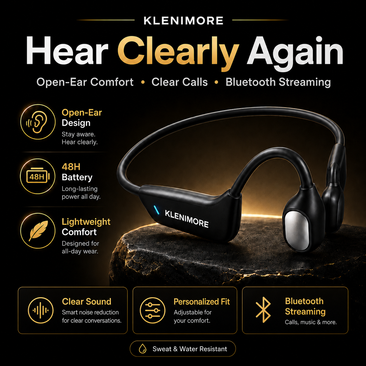 🔥 Final 2 Hours : Only Limited Stock Left🏆KLENIMORE®  Bone Conduction Smart Hearing Headphones （Mayo Clinic Recommended）