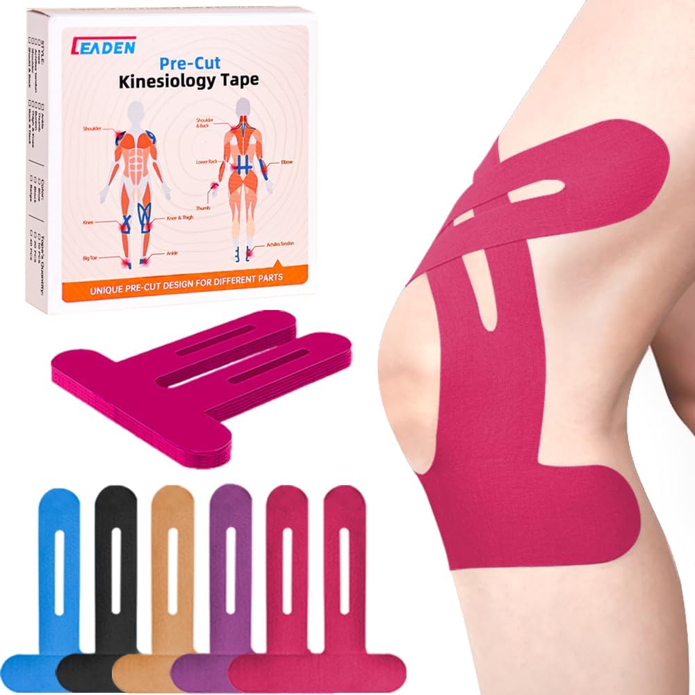 IEADEN Precut Kinesiology Tape for Knees, 10 Pcs - Knee Support & Stability, Knee Pain Relief Athletic Tape - Waterproof & Elastic, Breathable Hypoallergenic Latex-Free Tape, Black