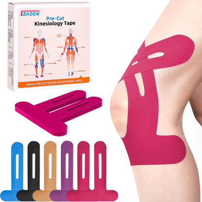 IEADEN Precut Kinesiology Tape for Knees, 10 Pcs - Knee Support & Stability, Knee Pain Relief Athletic Tape - Waterproof & Elastic, Breathable Hypoallergenic Latex-Free Tape, Black