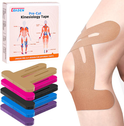 IEADEN Precut Kinesiology Tape for Knees, 10 Pcs - Knee Support & Stability, Knee Pain Relief Athletic Tape - Waterproof & Elastic, Breathable Hypoallergenic Latex-Free Tape, Black