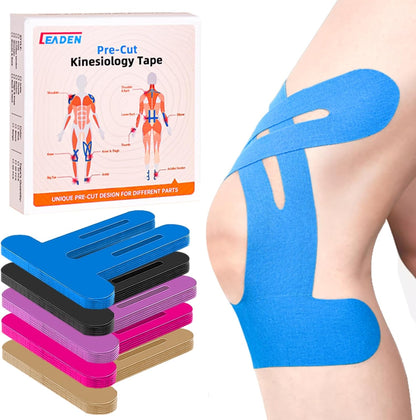 IEADEN Precut Kinesiology Tape for Knees, 10 Pcs - Knee Support & Stability, Knee Pain Relief Athletic Tape - Waterproof & Elastic, Breathable Hypoallergenic Latex-Free Tape, Black