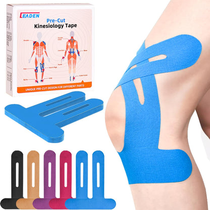 IEADEN Precut Kinesiology Tape for Knees, 10 Pcs - Knee Support & Stability, Knee Pain Relief Athletic Tape - Waterproof & Elastic, Breathable Hypoallergenic Latex-Free Tape, Black