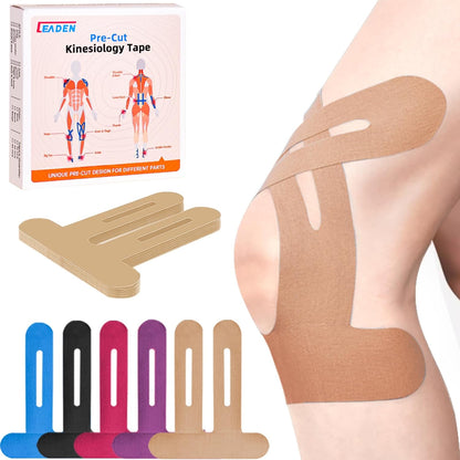 IEADEN Precut Kinesiology Tape for Knees, 10 Pcs - Knee Support & Stability, Knee Pain Relief Athletic Tape - Waterproof & Elastic, Breathable Hypoallergenic Latex-Free Tape, Black