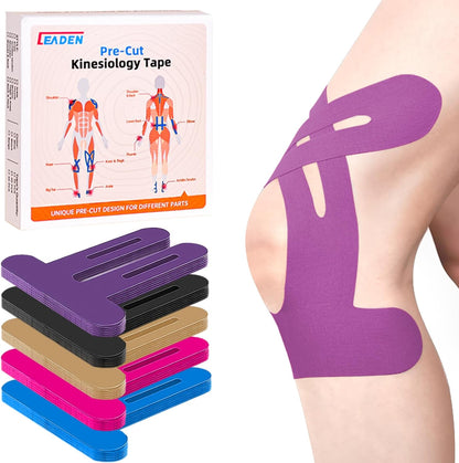 IEADEN Precut Kinesiology Tape for Knees, 10 Pcs - Knee Support & Stability, Knee Pain Relief Athletic Tape - Waterproof & Elastic, Breathable Hypoallergenic Latex-Free Tape, Black