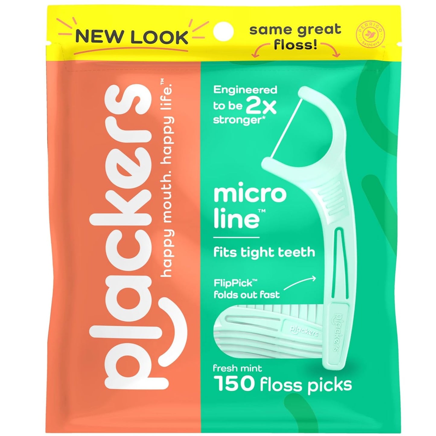 Plackers Micro Line Dental Floss Picks, Fold-Out FlipPick, Tuffloss, Easy Storage with Sure-Zip Seal, Fresh Mint Flavor, 300 Count