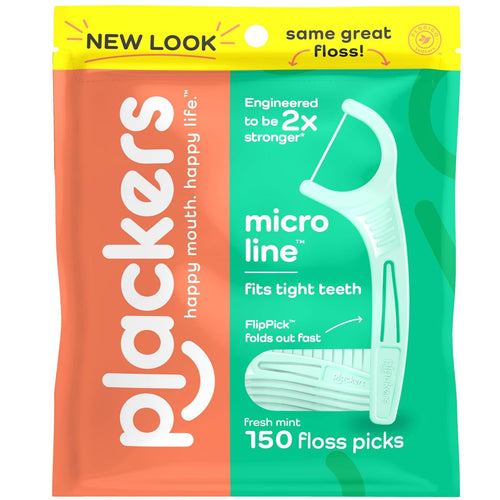 Plackers Micro Line Dental Floss Picks, Fold-Out FlipPick, Tuffloss, Easy Storage with Sure-Zip Seal, Fresh Mint Flavor, 300 Count