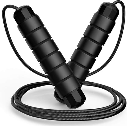 Jump Rope, Tangle-Free Rapid Speed Jumping Rope Cable with Ball Bearings for Women, Men, and Kids, Adjustable Steel Jump Rope with Foam Handles for Home Gym Exercise Fitness Workout Equipment & Slim Body