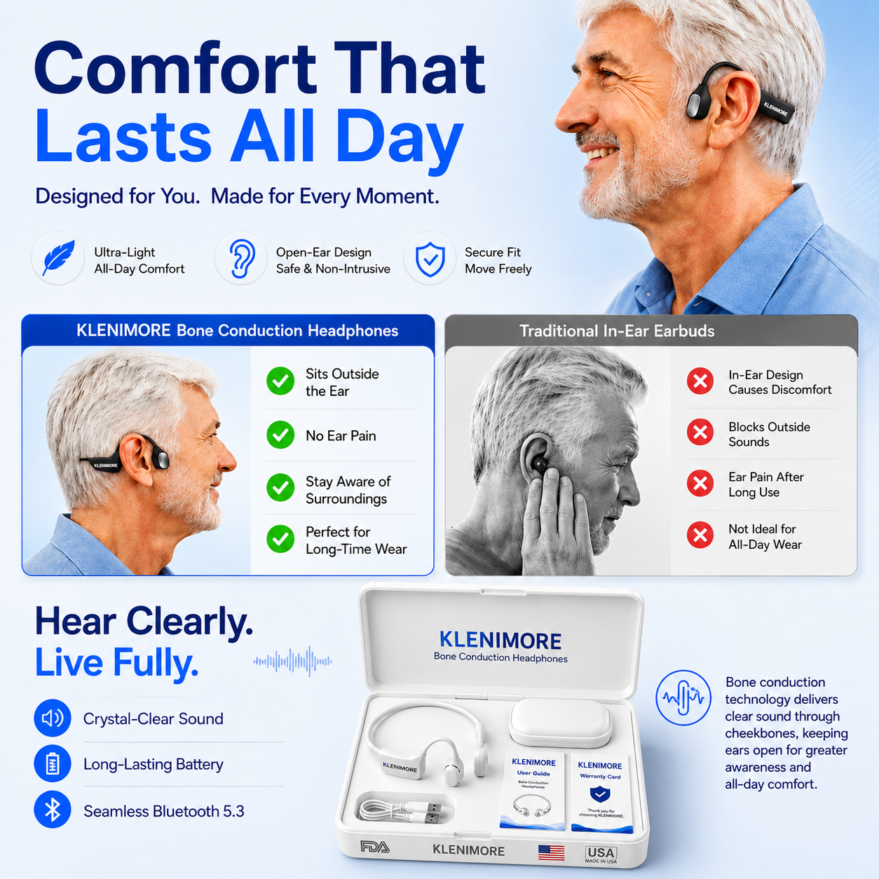 🔥 Final 2 Hours : Only Limited Stock Left🏆KLENIMORE®  Bone Conduction Smart Hearing Headphones （Mayo Clinic Recommended）