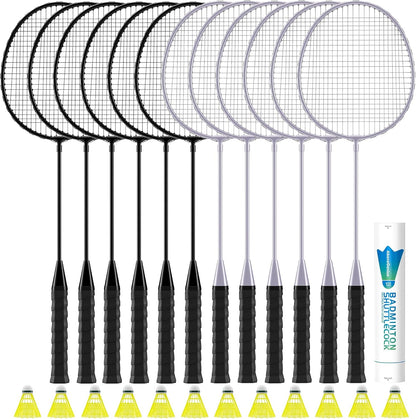 Badminton Rackets Set, Lightweight & Durable Badminton Set (Includes 6/12 Racquets, 6/12 Birdies), Outdoor Backyard & School Games for Adults, Teens, Families and Beginners
