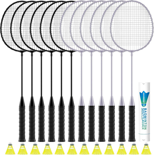 Badminton Rackets Set, Lightweight & Durable Badminton Set (Includes 6/12 Racquets, 6/12 Birdies), Outdoor Backyard & School Games for Adults, Teens, Families and Beginners